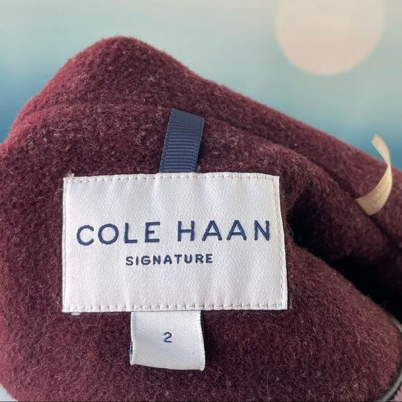 Cole Haan Burgundy Wool Blend Coat Sz 2 - Picture 9 of 11